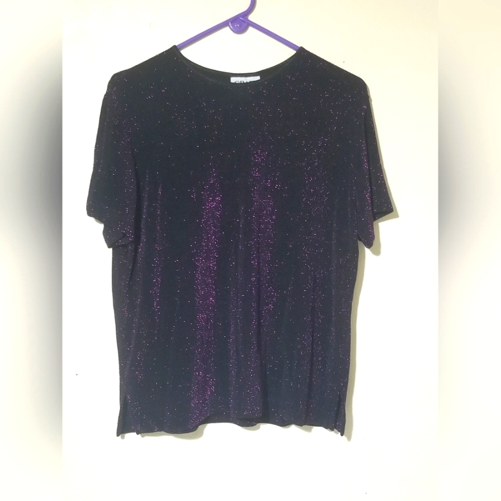 Glittery Dark Purple Women's Top And Cardigan Set Size L Petite